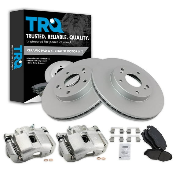 TRQ Front Brake Pad & Rotor Kit Brake Caliper Brake Pads Brake Rotor Ceramic Vented Premium G-Coated Fits Select 2003-2004 Honda Accord