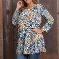 thumbnail image 5 of Dweltoz Women's Plus Size Blouses Summer Crew Neck Tops 3/4 Sleeve Outfits Loose Fit Cotton Floral Print Tees Blouses,Blue 4XL, 5 of 5