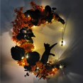 thumbnail image 1 of Letreros de Halloween con forma de luna, coronas de puerta, rosas góticas, gatos negros, guirnalda, adorno de puerta delantera, decoraciones de Halloween, letrero de bienvenida, 1 of 4