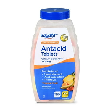 Equate Ultra Strength Antacid Tropical Fruit Chewable Tablets, 1000 mg, 160 Count, Compare to Tums® Ultra Strength Active Ingredient