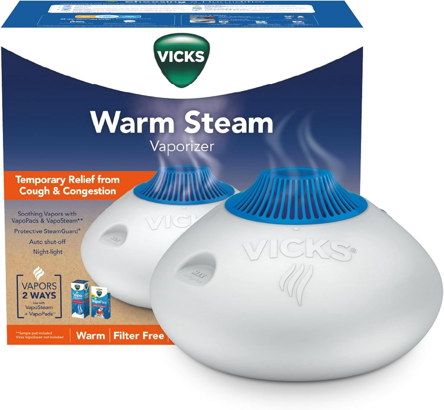 RGHJAR-Warm Steam Vaporizer & Humidifier 1.5 Gallon Tank for Small and Medium Rooms, Night Light, Works with VapoPads and VapoSteam