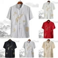 thumbnail image 4 of Mens Chinese Clothing Top Mandarin Collar Short Sleeve Embroidery Dragon Shirt, 4 of 6