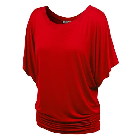 - MBJ Womens Boat Neck Short Sleeve Dolman Drape Top