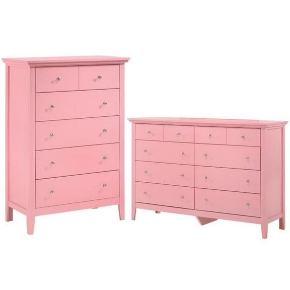Home Square 2-Piece Set with 8-Drawer Dresser and 5-Drawer Chest in Pink