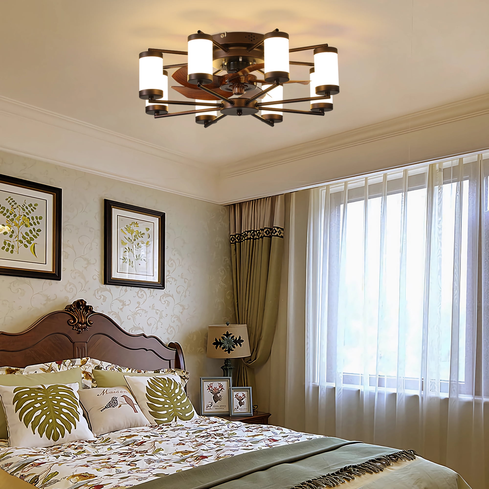 Jopath 22" Modern Ceiling Fan with LED Light, 5-Blade Fan and Cylindrical Light Fixtures for Bedroom Living Room Dining Room