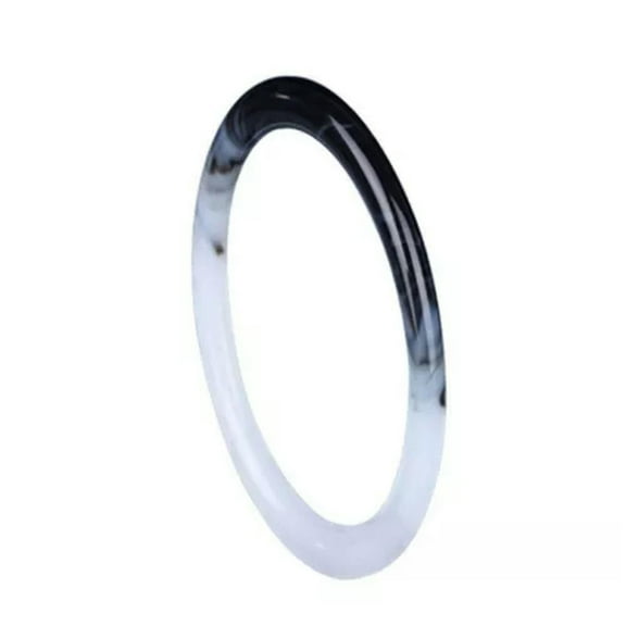 HOOUN Big Size 66-68mm Natural Black White Jade Round Bangle Genuine Jadeite Jewelry