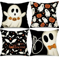 DFXSZ Halloween Pillow Covers 18x18 inch Set of 4 Halloween Decorations Ghost Pumpkins Bats Decor Holiday Pillow Case Farmhouse Decor for Home Sofa B107