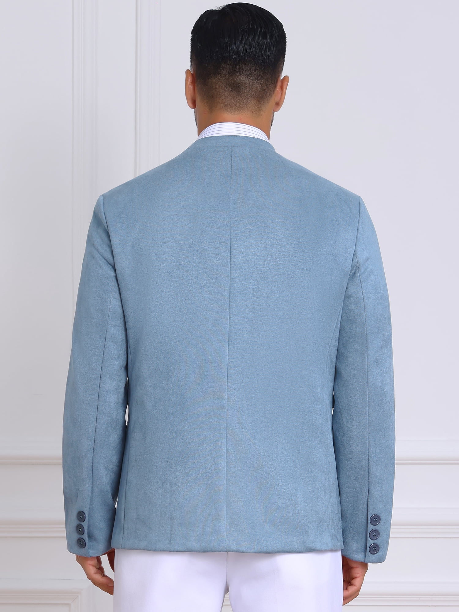 DARING DIVA Men's Suit Jacket Stand Collar Single Breasted Suede Blazer 2XL Blue