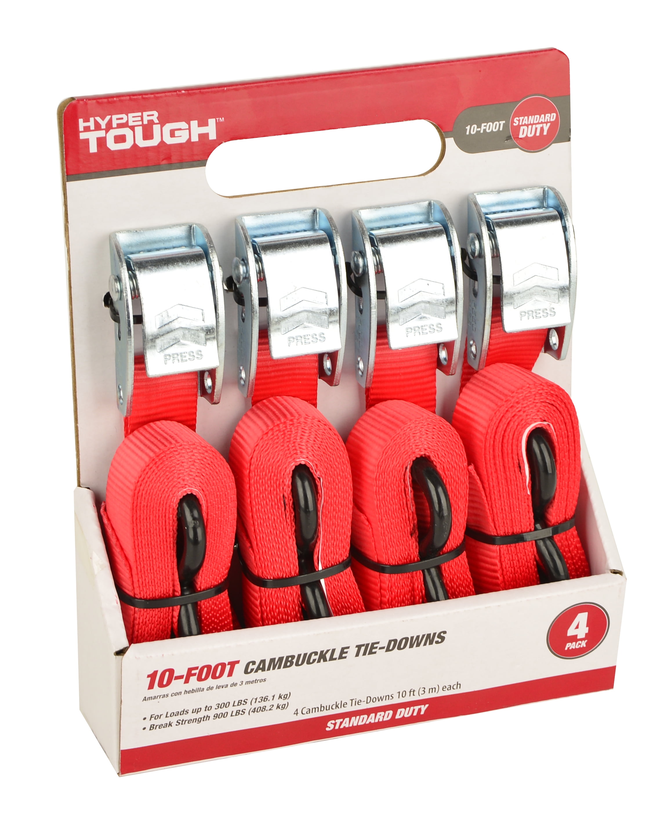 Hyper Tough 10' Standard Duty Steel Cambuckle Tie Down, 4 Pack
