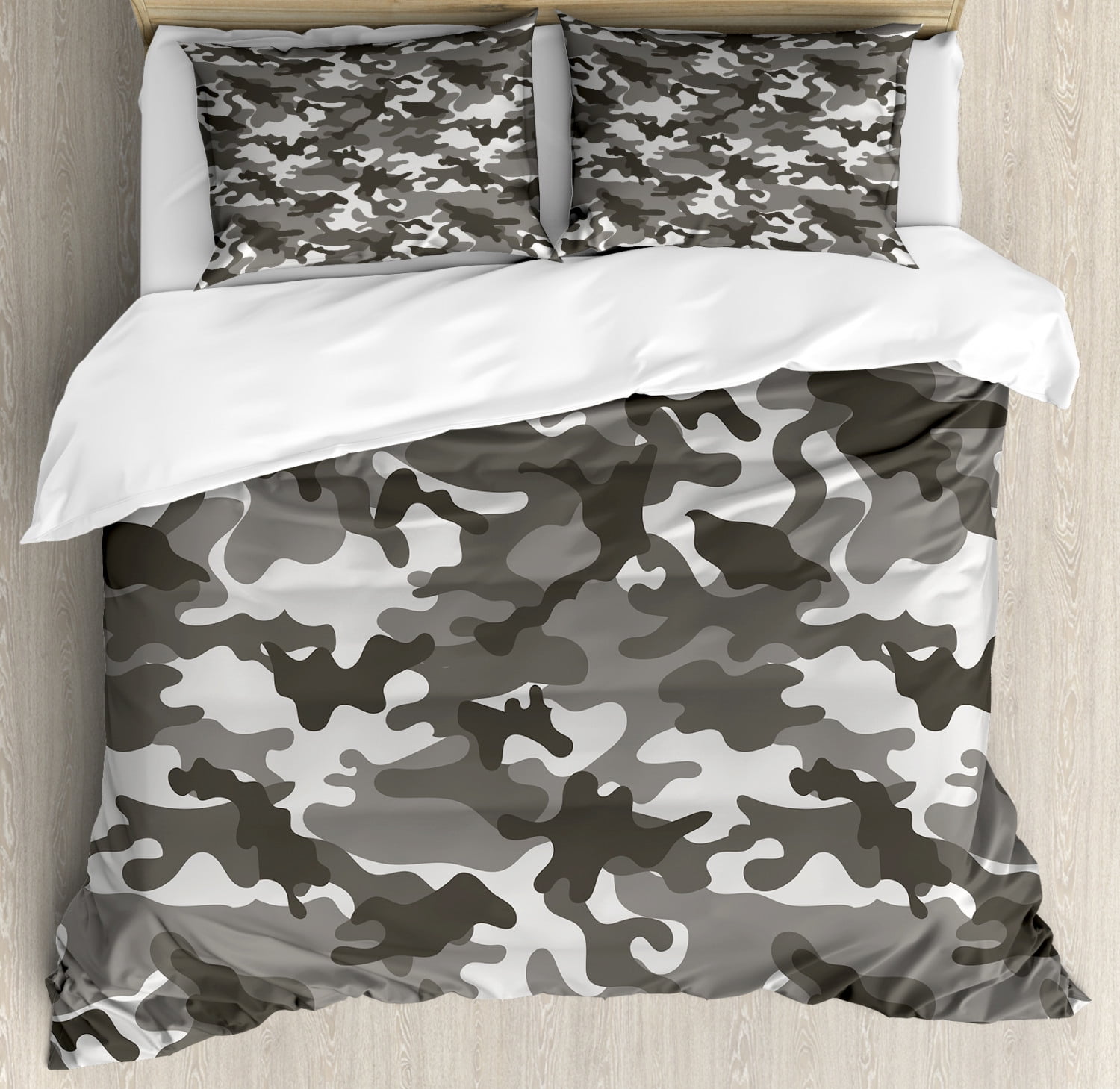 Camouflage Duvet Cover Set Monochrome Attire Pattern Camouflage