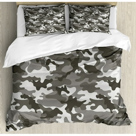 Camouflage Duvet Cover Set Monochrome Attire Pattern Camouflage