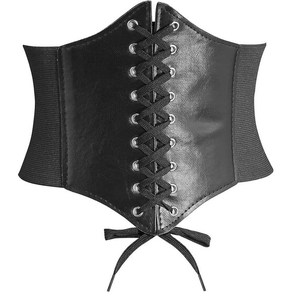 Un Corset Ceintures pour les Femmes, Large Élastique en Cuir Attaché Ceinture de Guêpe pour les Robes de Filles Blcak XXXL: Taille Ajustée 43"-48"