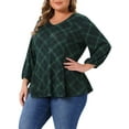 thumbnail image 4 of Agnes Orinda Plus Size Top for Women 3/4 Sleeve V Neck Decorative Buttons Casual Plaid Tunic Pullover Tee Shirts 1X Green, 4 of 6