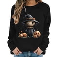 thumbnail image 2 of Women's Cute Scarecrow Graphic Sweatshirts Halloween Spider Pullover Tops Casual Long Sleeve Crewneck Shirts Loose Fit Fall Clothes Autumn Holiday Sweaters, 2 of 6
