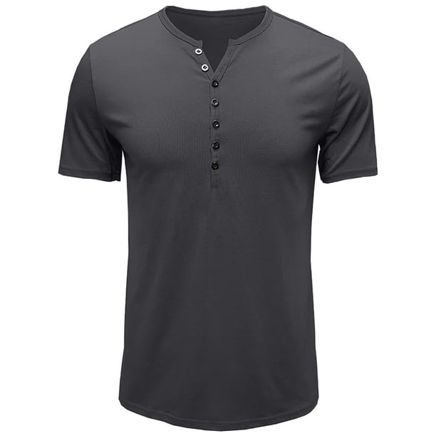 Camisas de Manga Corta de los Hombres Slim Fit Cuello Redondo Superior, Ligero Poliéster Casual de Manga Corta Blusa