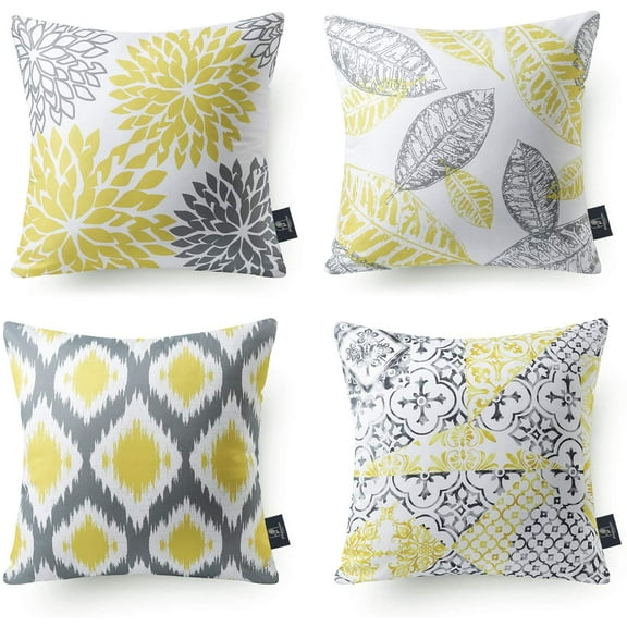 Phantoscope Vintage and Classic Series Decorative Throw Pillow Cover, 18" x 18", Yellow/Gray, 4 Pack