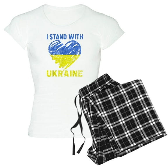 CafePress - Ukrainian Lover I Stand With Ukraine Heart Pajamas - Women's Short Sleeve Print T-Shirt and Pants Light Cotton Pajama Set