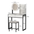 thumbnail image 4 of Makeup Vanity Desk with Mirror and Lights,Small Dressing Table with 2 Drawers & Open Shelves and Cushioned Stool,3 Lighting Modes for Bedroom,Small Space,Black, 4 of 8
