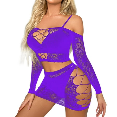Midwennn Women Sexy Lingerie Sleepwear Nightwear Fishnet Sheer Lingerie Nightgown Womens Lace Robe Lingerie Long