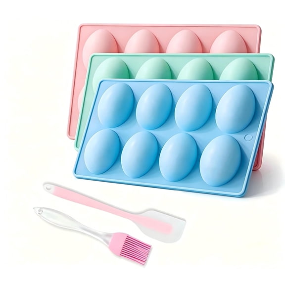 3 PCS Silicone Egg Molds, 24-Cavity Egg Shaped Silicone Mold for Chocolate Candy Soap Ice Cube Jelly, Food-Grade Non-Stick Baking Supplies for Oven Freezer Dishwasher