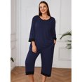 thumbnail image 3 of SHOWMALL Women Plus Lounge Sets 3/4 Sleeves Crew-Neck Tops and Loose Capri Pants Pajama Set, 3 of 9