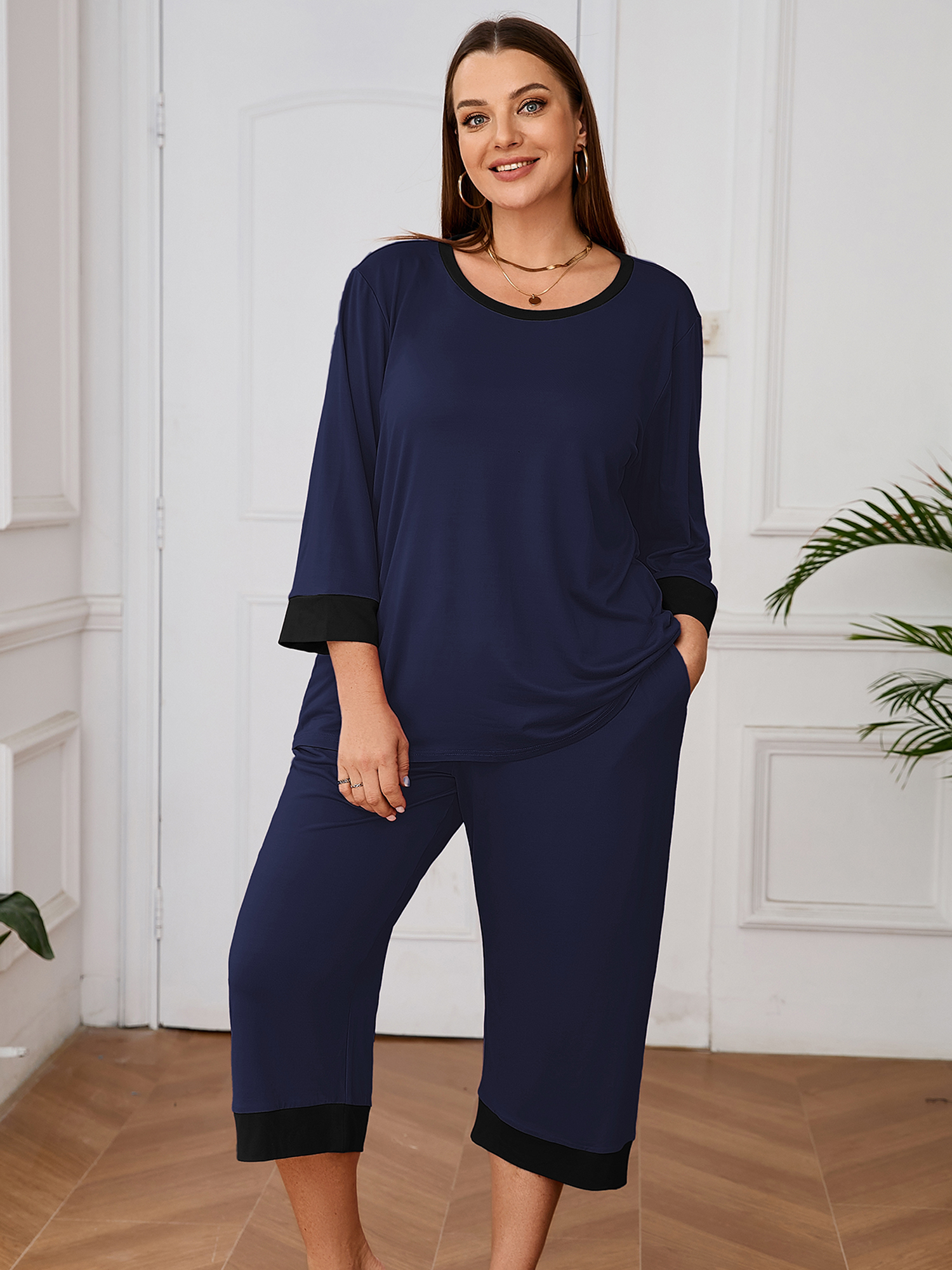 Showmall Women's Plus Size Pajama Set With Pockets photo 3
