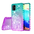 thumbnail image 2 of Compatible for Samsung Galaxy A71 Case with Tempered Glass Screen Protector SOGA Diamond Liquid Quicksand Cover Cute Girl Women Phone Case - Teal / Purple, 2 of 5