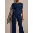 thumbnail image 3 of ZOELNIC Women's Elegant Formal Jumpsuit Long Sleeve Pearl Accent Jumpsuit, Mid-Length Sleeve with Side Slit & Back Zipper, Office to Evening Wear, M, 3 of 4