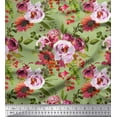 thumbnail image 1 of Soimoi Green polyester Crepe Fabric Leaves & Peony Floral Print Fabric by Yard 52 Inch Wide, 1 of 5