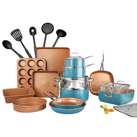 Gotham Steel Kitchen-in-a-box 25 Piece Cookware set  Non-stick Pots & Pans with Utensils  Turquoise/Copper