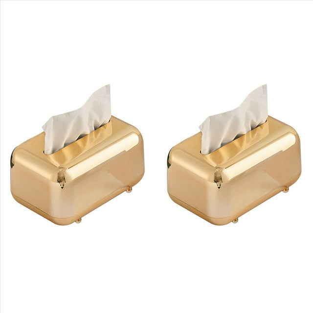 2X Cajas de Pañuelos Doradas de Lujo, Servilletero de Almacenamiento, Estuche de Papel, Organizador, Adorno Artesanal, Escritorio