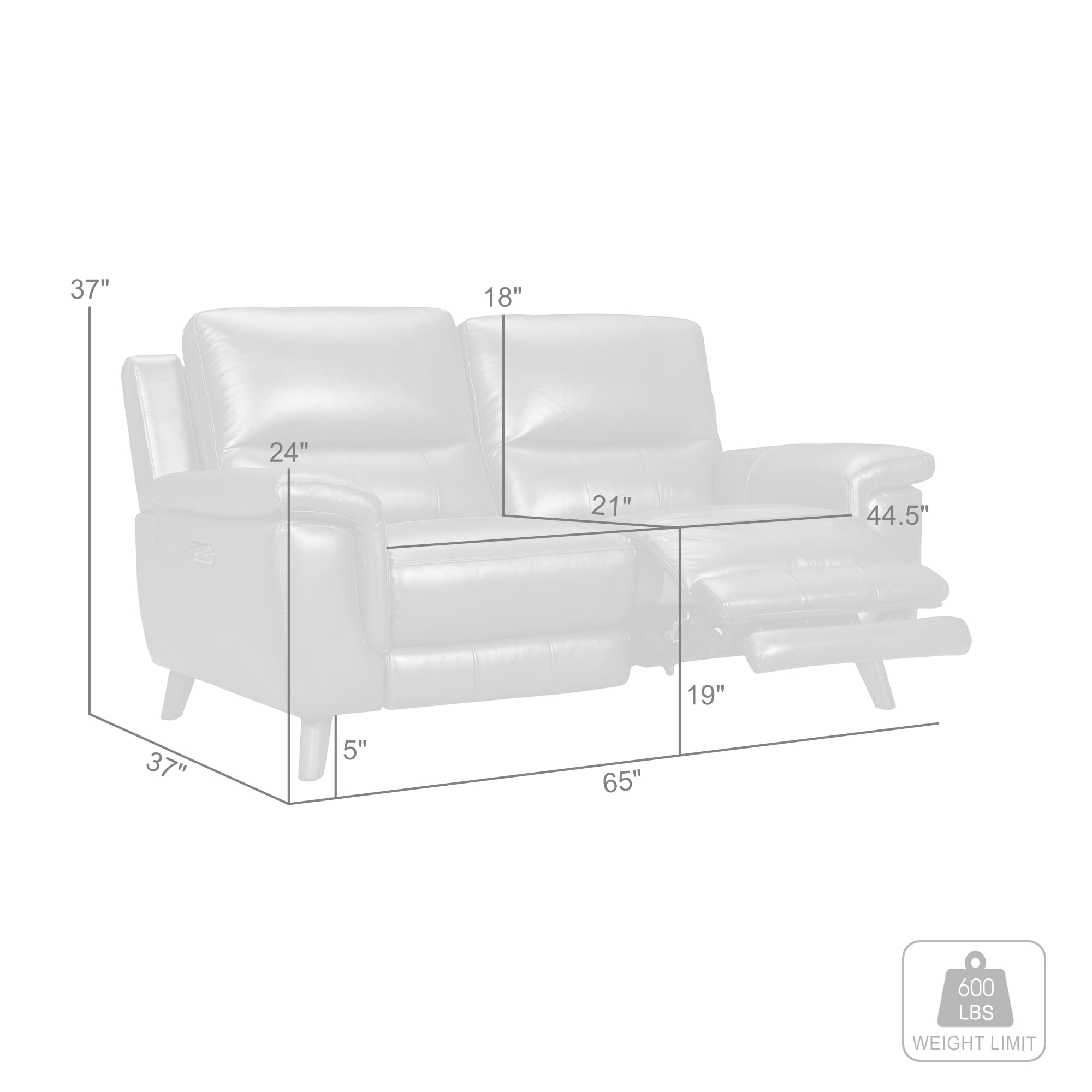 Lizette Top Grain Leather Dove Grey Power Recliner Loveseat with USB
