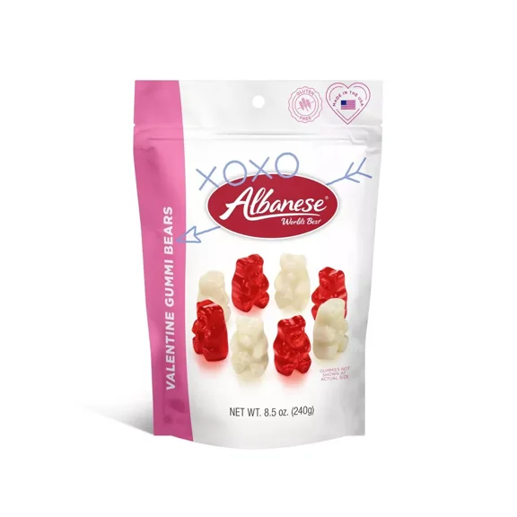 Albanese World’s Best Valentine’s Gummi Bears, Red & White Assorted Flavors, 8.5 oz Bag