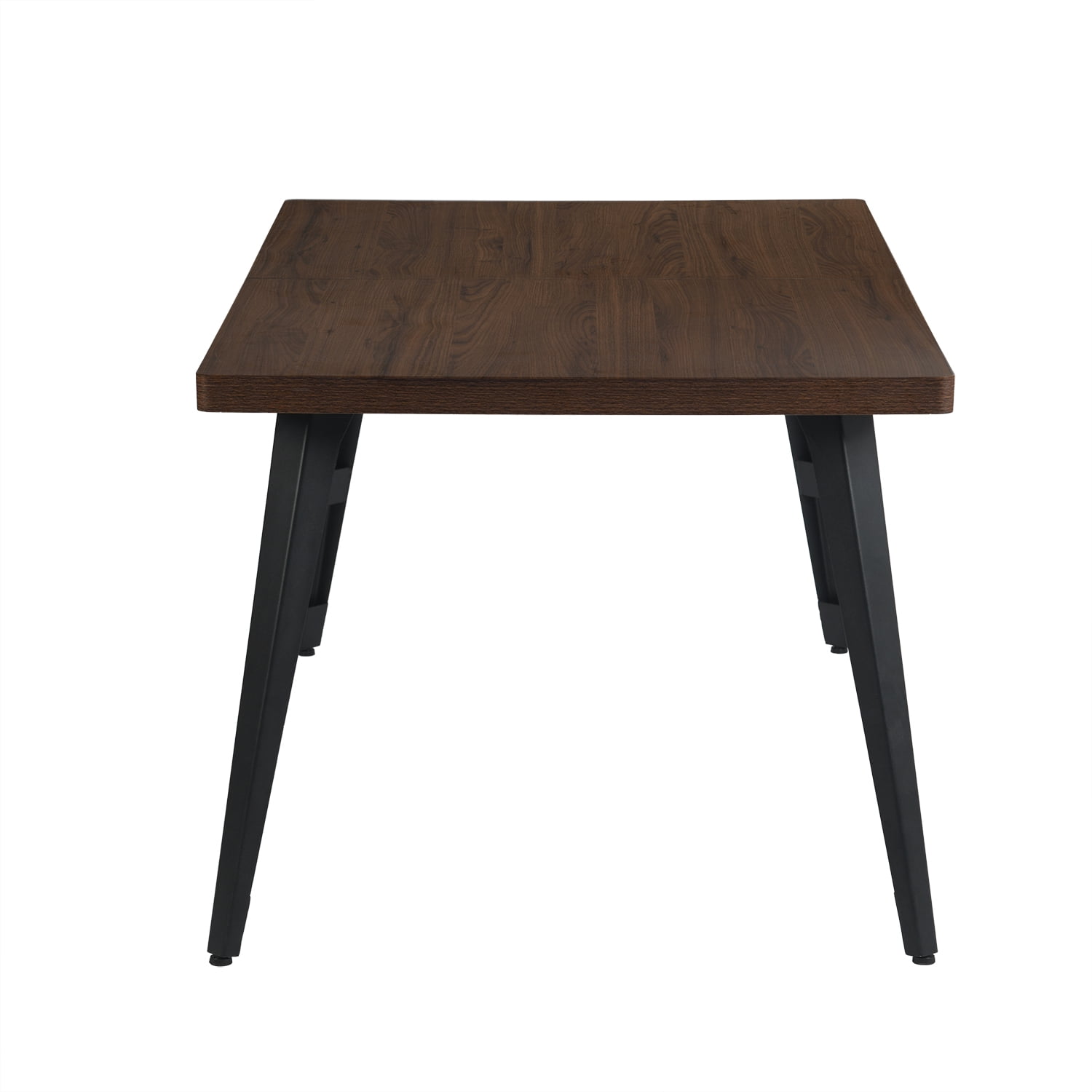 Dining Table for 6, Brown Wood Grain Tabletop Matte Flat Iron Legs, Minimalist Rectangular Table for Dining Room Living Room Office Workstation