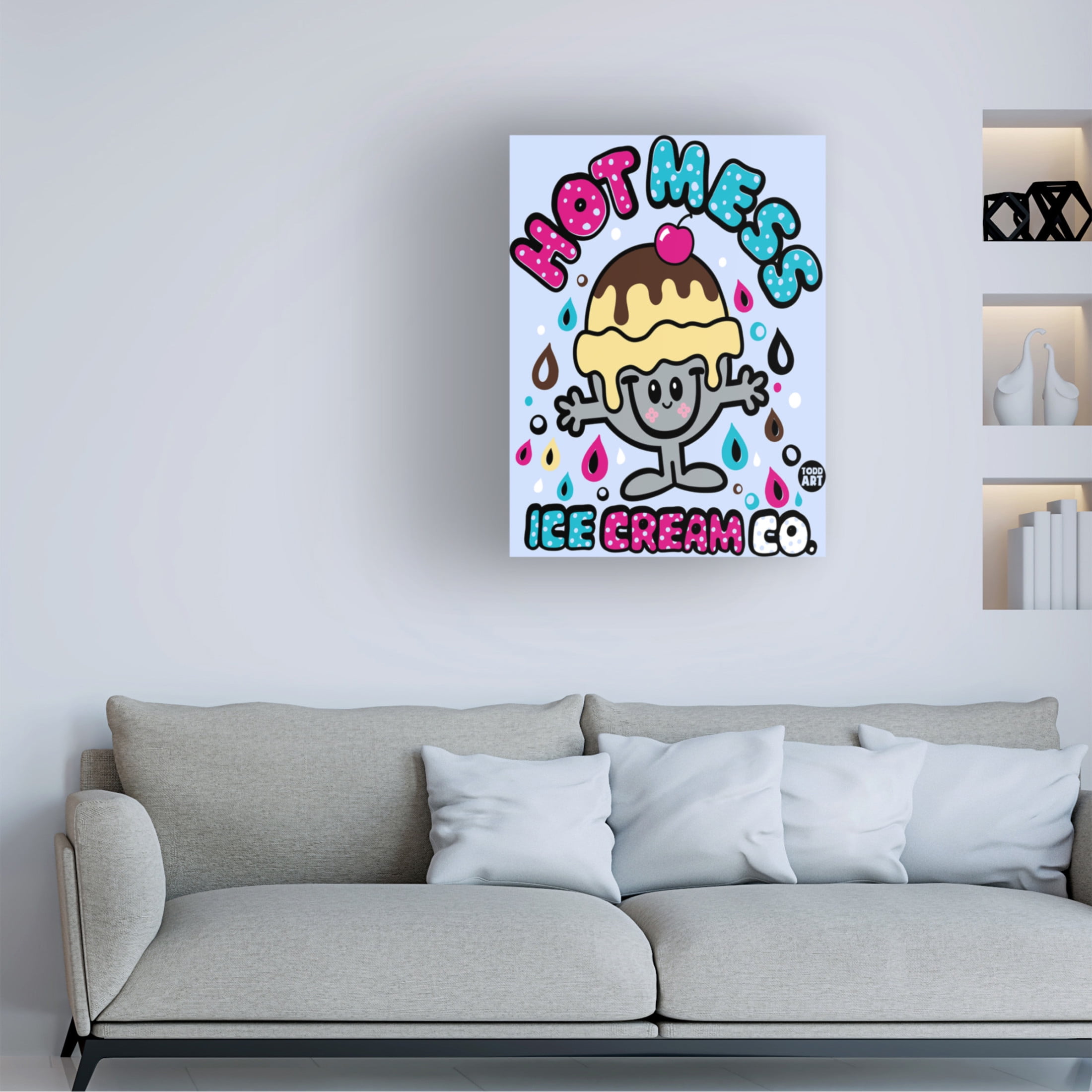 Canvas Wall Art - toddart 'Funshine Hot Mess Ice Cream' Wall Art for Living Room, Bedroom, or Office Décor by Trademark Fine Art - 35 x 47 Inches