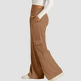 thumbnail image 3 of Resicozy Women's Cargo Sweatpants High Waisted Wide Leg Pants Athletic Casual Baggy Sweat Drawstring Pants with Pockets Camel 2XL, 3 of 4