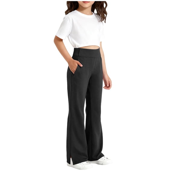 Girls Bell Bottom Pants High Waisted Flare Leggings with Pockets Yoga Bootcut for Dance 6-15T