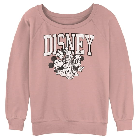 Junior's Mickey & Friends Retro Black and White Group Sweatshirt Desert Pink 2X Large