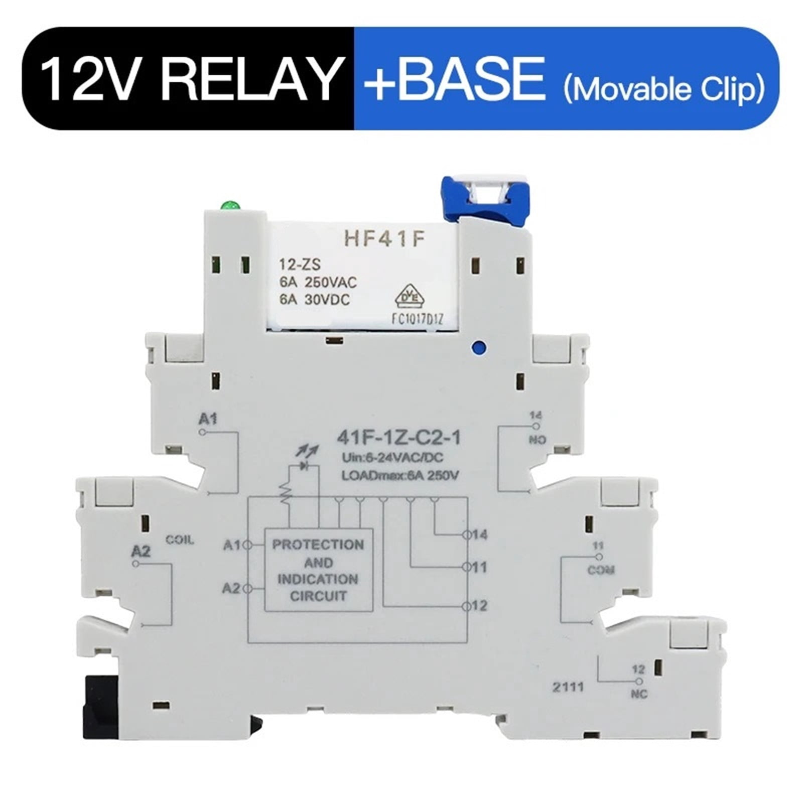 EJYWPSWD Ultra Thin Relay Module DIN Rail Mounting HF41F 12-ZS 24-ZS Ultra Slim Ultra-thin Electromagnetic Relay DC 12V 24V 6A with LED