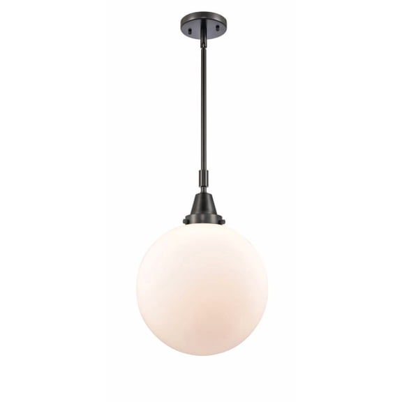 447-1S-BK-G201-12 Innovations Lighting Beacon - 1 Light Stem Hung Mini Pendant-16.13 Inch Tall and 12 Inch Wide-Matte Black Finish-Matte White Glass