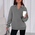 thumbnail image 3 of Women's Reverse-Seamed Henley Snap-Neck V-Neck Casual Loose High-Low Slit Pullover, 3 of 9