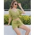 thumbnail image 4 of Ekouaer Womens Ribbed Knit Lounge Set Short Sleeve Top and Shorts Sleepwear Pajama Set Two Piece Shorts Outfits Set, 4 of 7