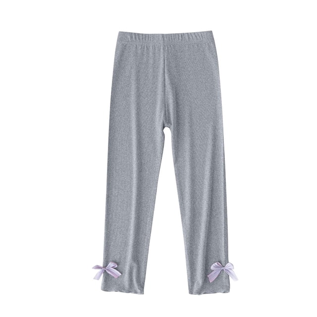 Bow Bow Bow Childrens Solid Color Bow Pants Mid Size Elastic Waisted Thin Pants Casual Leggings