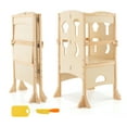 thumbnail image 1 of Costway Folding Kitchen Kids Step Ladder Stool Wooden Toddler Safety Tower Helper Natural, 1 of 10