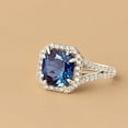 thumbnail image 3 of PEORA 5.40 Carats Created Alexandrite and Lab Grown Diamond Ring in 14K White Gold, Color-Changing Cushion Cut, Size 8, 3 of 5