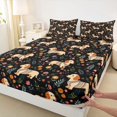 thumbnail image 5 of Manfei Retro Puppy King Sheets, Botanical Blossom Bedding, Earthy Hue Black, 4-Piece, 1 Flat Sheet, 1 Fitted Sheet and 2 Pillowcases, 5 of 6
