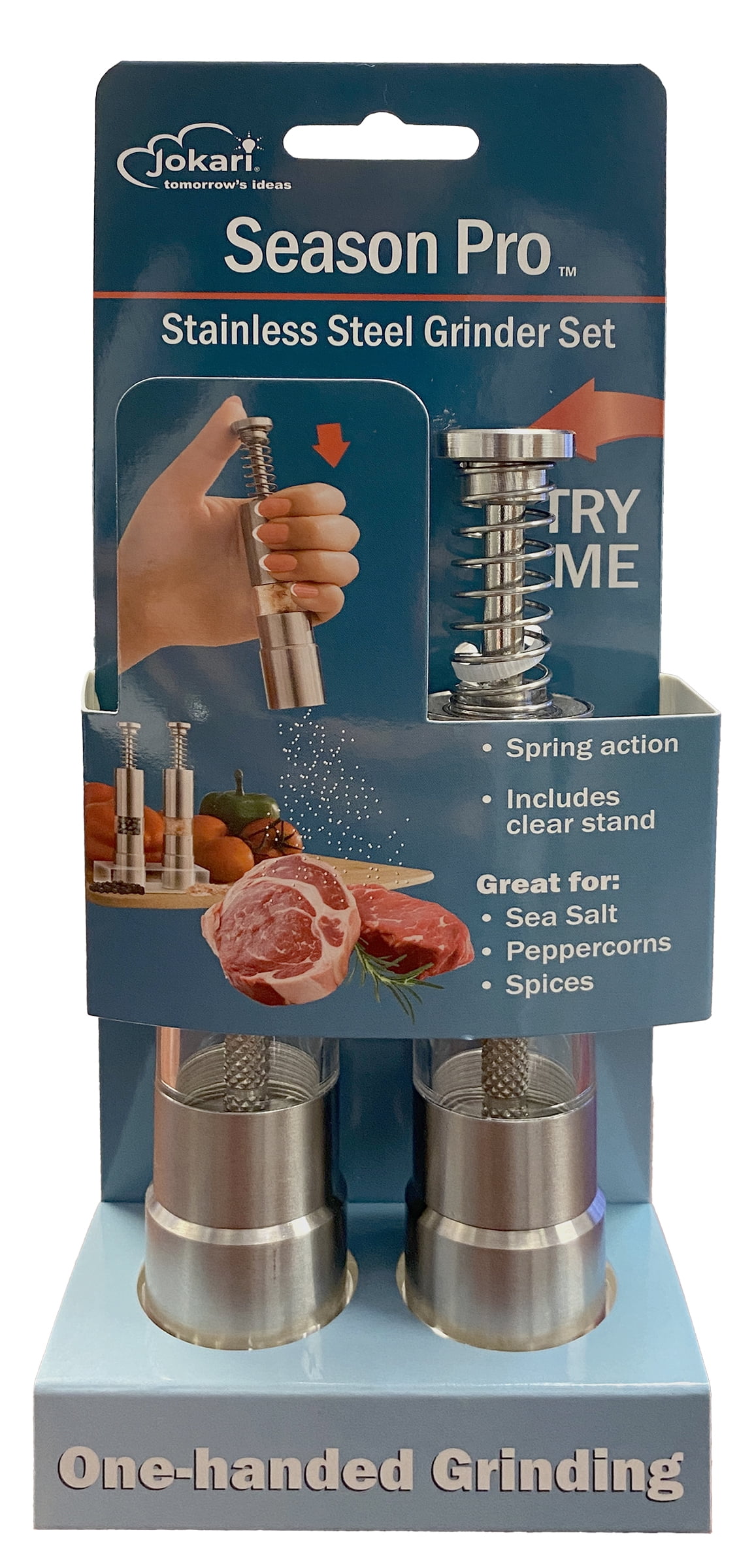 Jokari Season Pro™, Set of 2, Stainless Steel Grinders with Acrylic Base, for Salt, Pepper or Spices