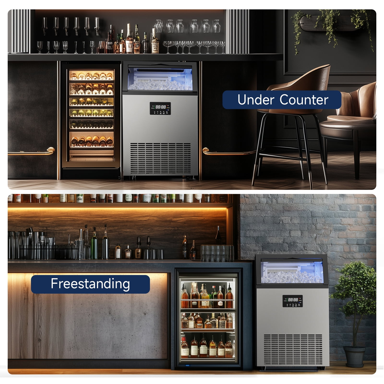 Joreek Commercial Ice Maker 150 lbs/24h, 50lbs Storage, Stainless Steel, Under-Counter/Freestanding Commercial Ice Machine 45 Cubes/Cycle Self-Cleaning, for Home, Bar, Restaurant, and Cafe