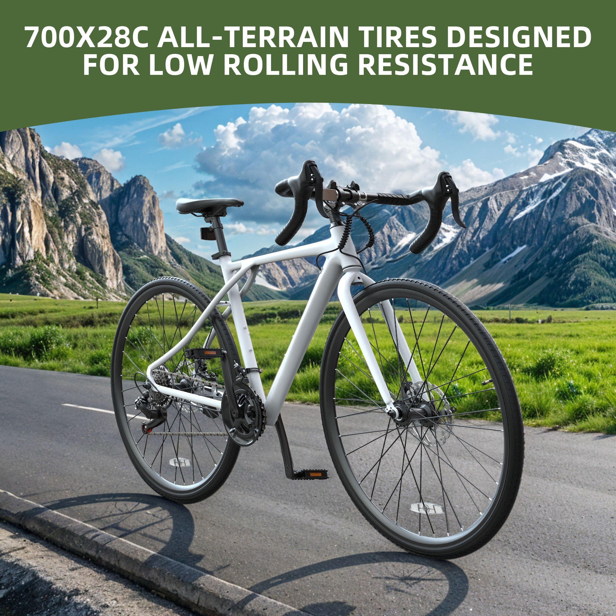 Uforic 700C Road Bike, 21-Speed Commuter Bicycle for Adult, 28" Aluminum Frame, Disc Brakes, White