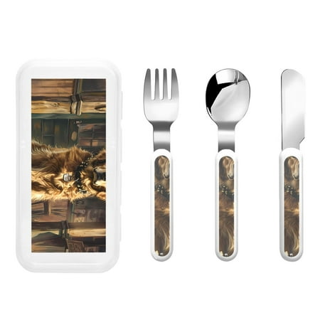

Rateoe Western Cowboy Golden Retriever for Stainless Steel Kids Silverware Set - Child and Toddler Safe Flatware - Children s Knife Fork And Spoon Set